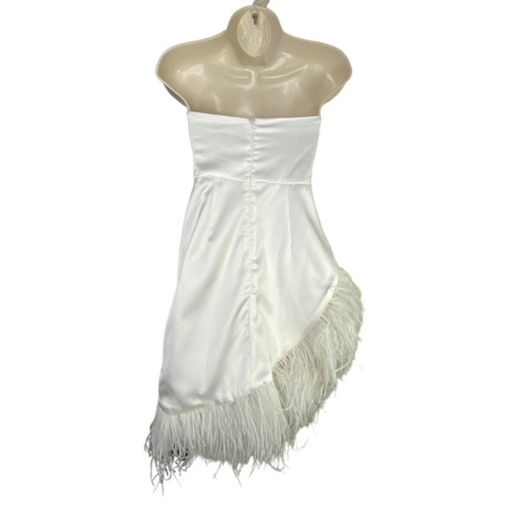 NBD White Strapless Feather-Trim Mini Dress - Picture 6 of 10